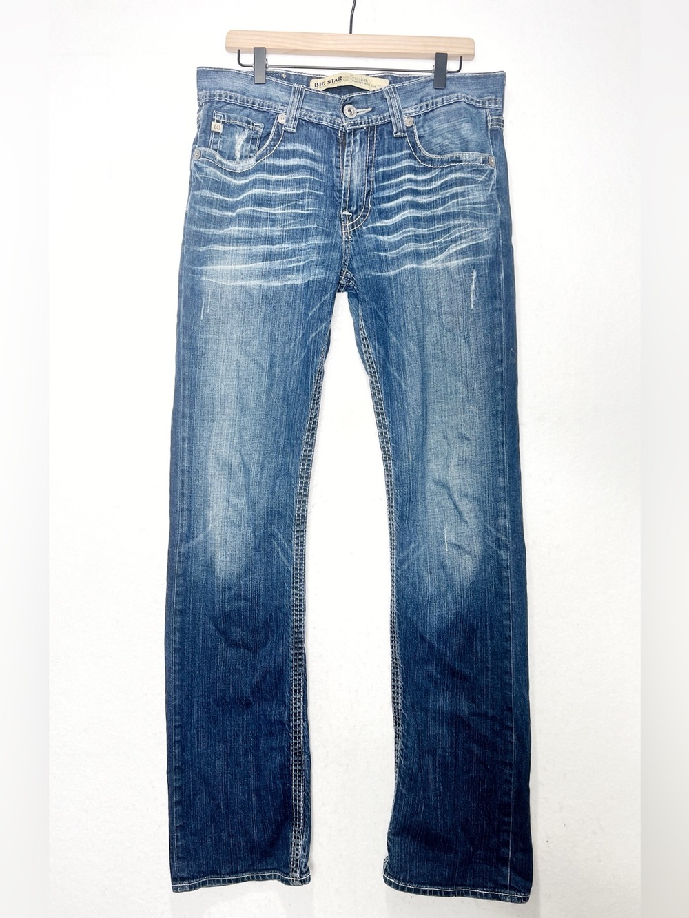 Big Star Pioneer Jeans 32XL Boot Cut Buckle ExclusiveDistressed Thick Stitch